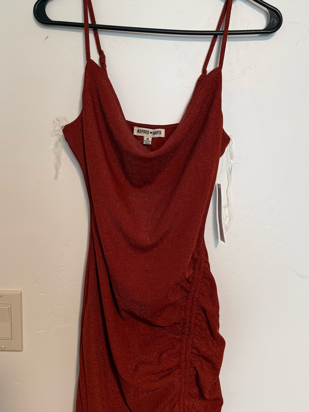 Inspired Hearts Red Sparkle Cowl Slip Dress Tank